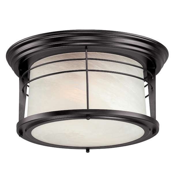Westinghouse Two-Light Outdoor Flush-Mount Fix Senecaville Wthrd Brnz Stl Wht Gls 6674600 - main